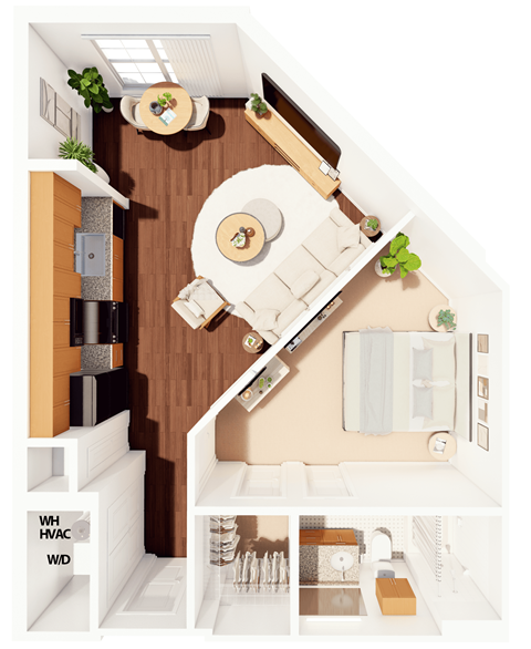 Floor plan for studio, 1 bath, 615 sqft